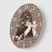 Houndstooth Yorkie Puppy Große Wanduhr (Winkel)