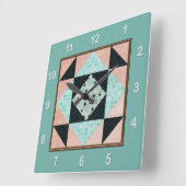 Hourglass Patch Quilblock Turquoise & Peach Quadratische Wanduhr (Winkel)