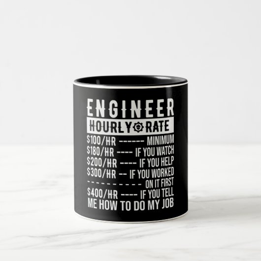 Hourrate-Tasse für einen lustigen Ingenieur Zweifarbige Tasse (Mittel)