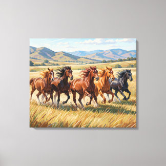 Hourses Painting Premium Wrapped Canvas Leinwanddruck