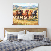 Hourses Painting Premium Wrapped Canvas Leinwanddruck (Insitu (Schlafzimmer))