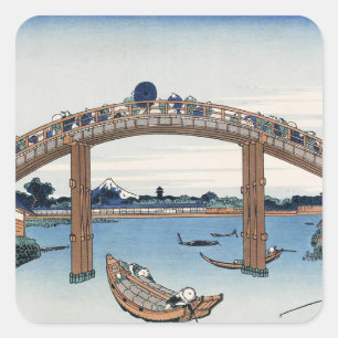 Housai Mount Fuji von unterhalb der Men's Bridge Quadratischer Aufkleber