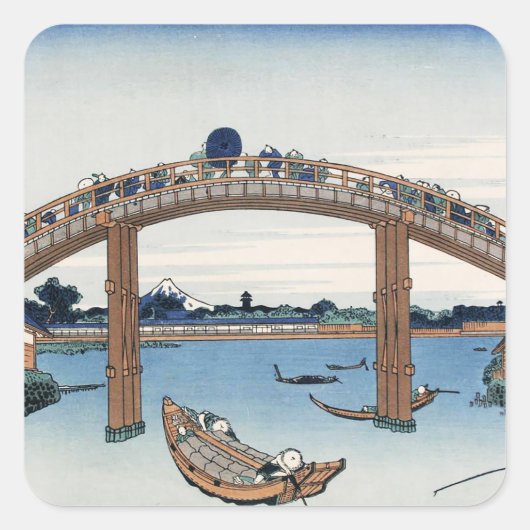 Housai Mount Fuji von unterhalb der Men's Bridge Quadratischer Aufkleber (Vorderseite)