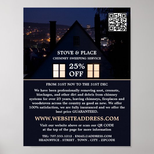 House at Night Portrait, Chimney Sweep Service Poster (Vorne)