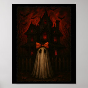 House Bow Shirt Beängstigend Ghost Red Night Spook Poster