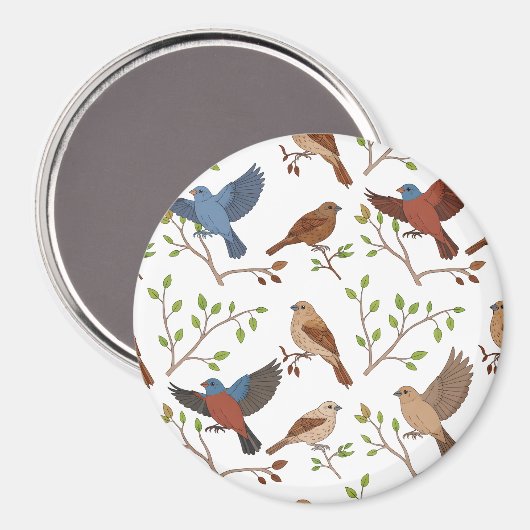 House Bunting Birds Square Pattern Magnet (Vorderseite/Rückseite)