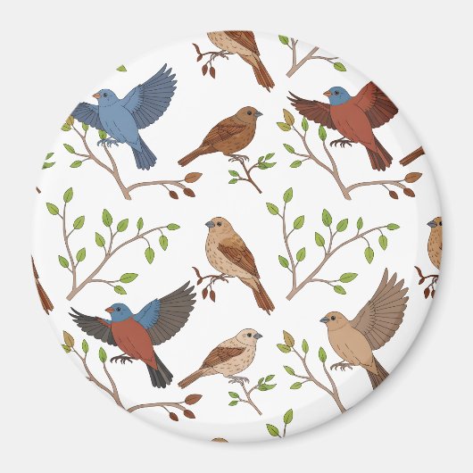House Bunting Birds Square Pattern Magnet (Vorne)