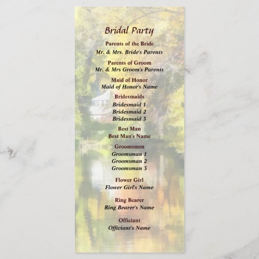 House by Stream in Herbst Wedding Program Programm (Rückseite)