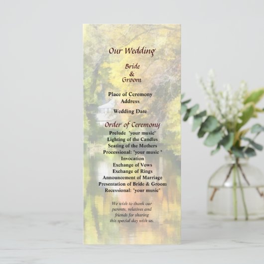 House by Stream in Herbst Wedding Program Programm (Stehend Vorderseite)