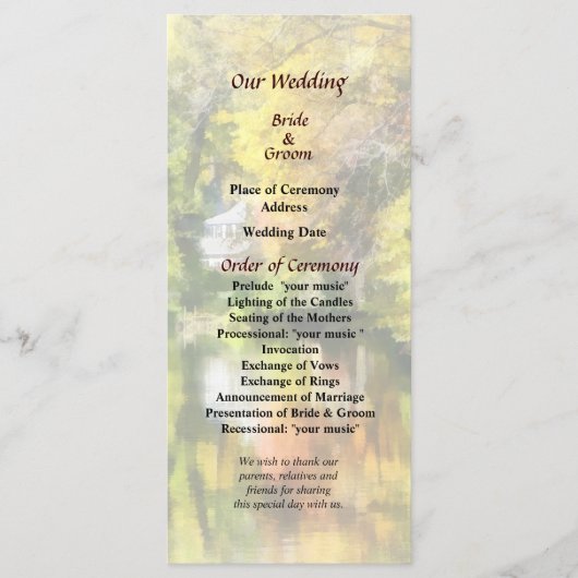 House by Stream in Herbst Wedding Program Programm (Vorderseite)