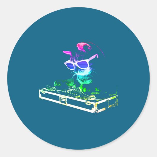 House Cat Rainbow Dj Cat Runder Aufkleber (Vorderseite)