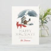House Chimney Red Fox Winterscape Feiertagskarte (Stehend Vorderseite)