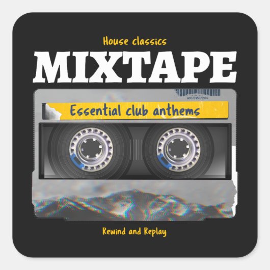 House Classics Mixtape Club Anthems Quadratischer Aufkleber (Vorderseite)
