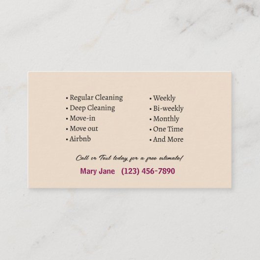 House Cleaning Business Cards Visitenkarte (Rückseite)