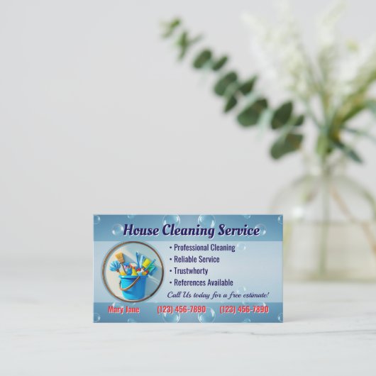 House Cleaning Business Cards Visitenkarte (Stehend Vorderseite)