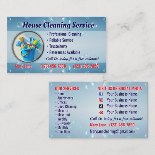 House Cleaning Business Cards Visitenkarte (Vorne/Hinten)