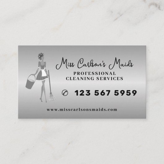 House cleaning housekeeper maid service silver visitenkarte (Vorderseite)