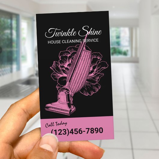 House Cleaning Service Retro Floral Vacuum Cleaner Visitenkarte