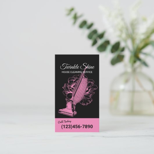 House Cleaning Service Retro Floral Vacuum Cleaner Visitenkarte (Stehend Vorderseite)