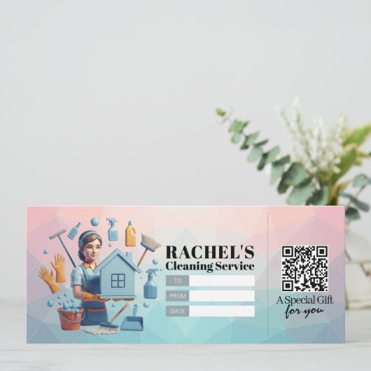 House Cleaning Services Gift Certificate Voucher Einladung (Stehend Vorderseite)