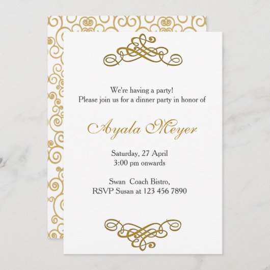 House Erwärmung Party Einladung Gold Geblüht (Vorne/Hinten)