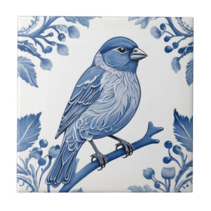 House Finch Delft Blue und White Floral Bird Fliese
