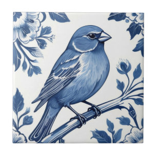 House Finch Delft Blue und White Floral Bird Fliese