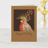 House Finch, Happy Birthday Karte (Gelbe Blume)