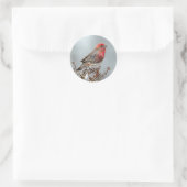 House Finch in Snow - Original Foto Runder Aufkleber (Tasche)