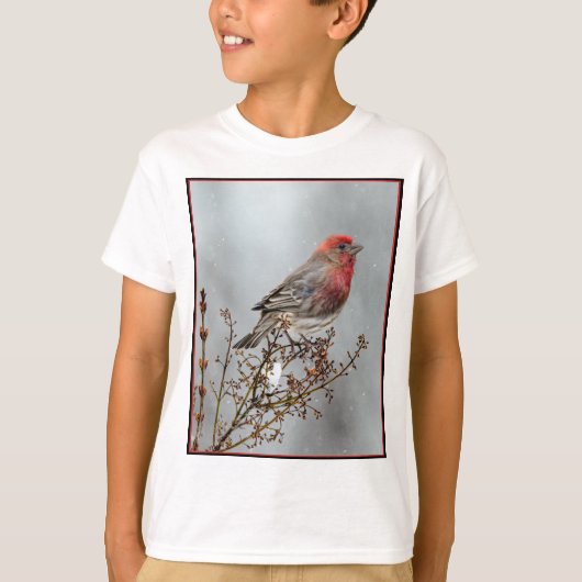 House Finch in Snow - Original Foto T-Shirt (Vorderseite)