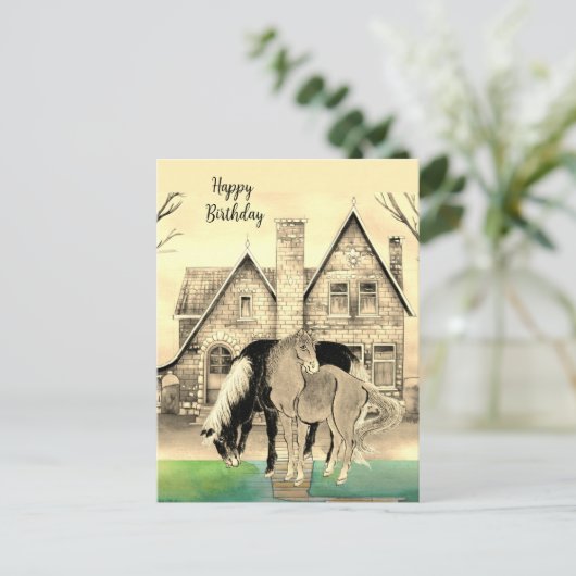 House Gold Asian Horses Green Yellow Tan | Postkarte (Stehend Vorderseite)