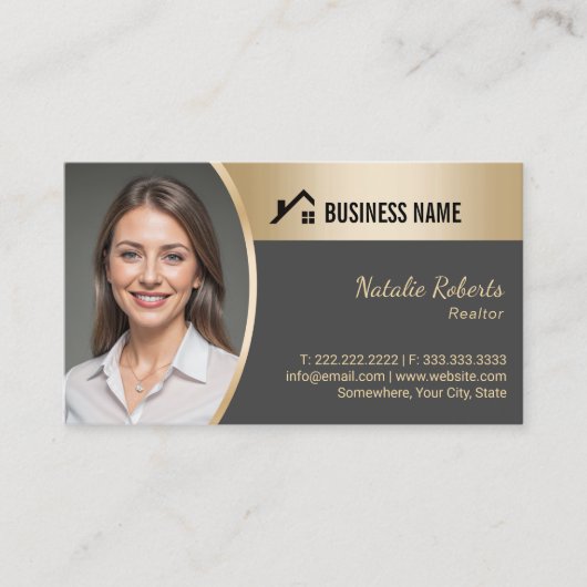 House Logo Real Anwesen Agent Gold Realtor Foto Visitenkarte (Vorderseite)