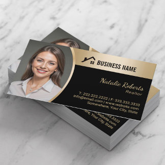 House Logo Real Anwesen Black & Gold Realtor Foto Visitenkarte