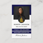 House-Logo Real Anwesen Blue & Gold Realtor Foto Visitenkarte (Vorderseite)