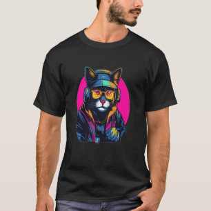 House-Musik-Liebhaber Cyberpunk-Katze-DJ-Musikfest T-Shirt