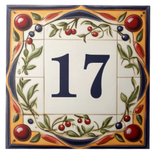 House Number Plaque Sign Red Cherry Art Custom No. Fliese