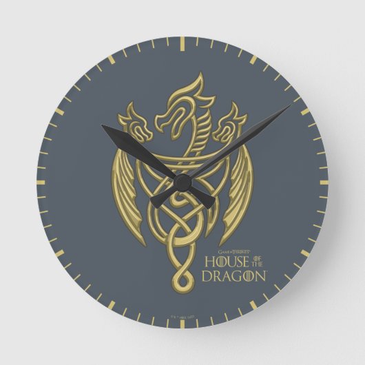 HOUSE OF THE DRAGON Golden Filigree Dragon Crest Runde Wanduhr (Vorderseite)
