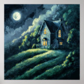 House on Moonlit Hill - Impressionismus Poster (Vorne)