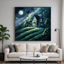 House on Moonlit Hill - Impressionismus Poster
