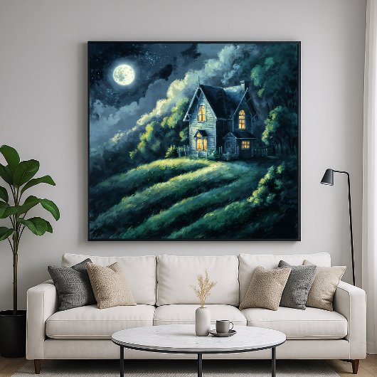 House on Moonlit Hill - Impressionismus Poster