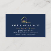 House Painter Navy Blue Gold QR Code Visitenkarte (Vorderseite)