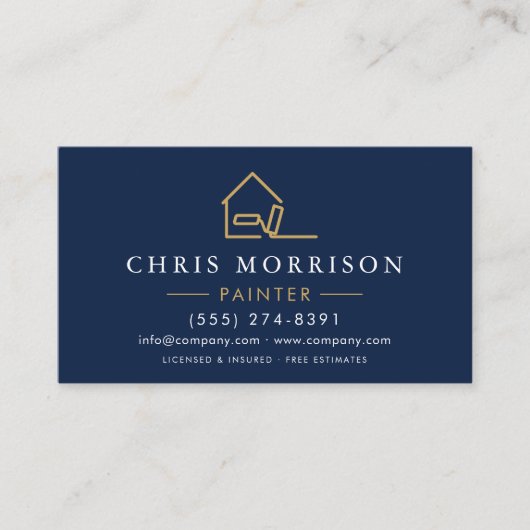 House Painter Navy Blue Gold QR Code Visitenkarte (Vorderseite)