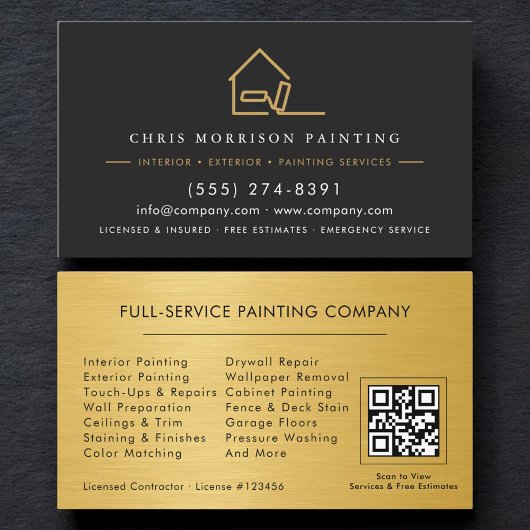 House Painter Painting Service Black Gold QR Code Visitenkarte