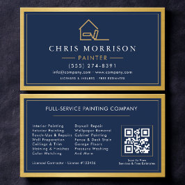 House Painter QR Code Gold Blue Metal Painting Visitenkarte