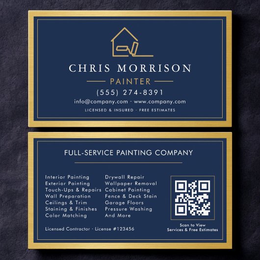 House Painter QR Code Gold Blue Metal Painting  Visitenkarte