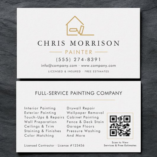 House Painter White Gold QR Code Visitenkarte