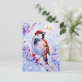 House Sparrow auf einer Zweigniederlassung Impress Postkarte (Stehend Vorderseite)