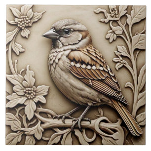 House Sparrow - Kunstgewerbe Keramik Tile Fliese