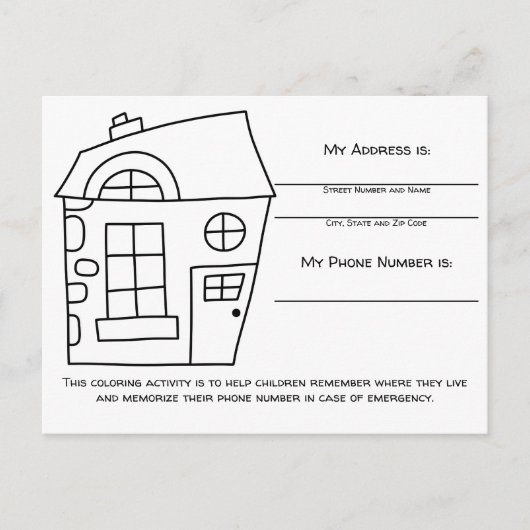 House Teach Emergency Info for Kids Activity Card Postkarte (Vorderseite)