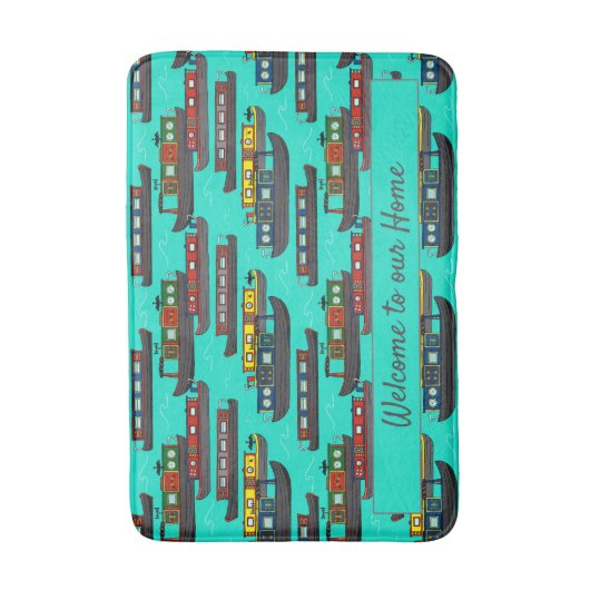 Houseboat Narrowboat Gemusterte Barges Badematte (Vorderseite Vertikal)